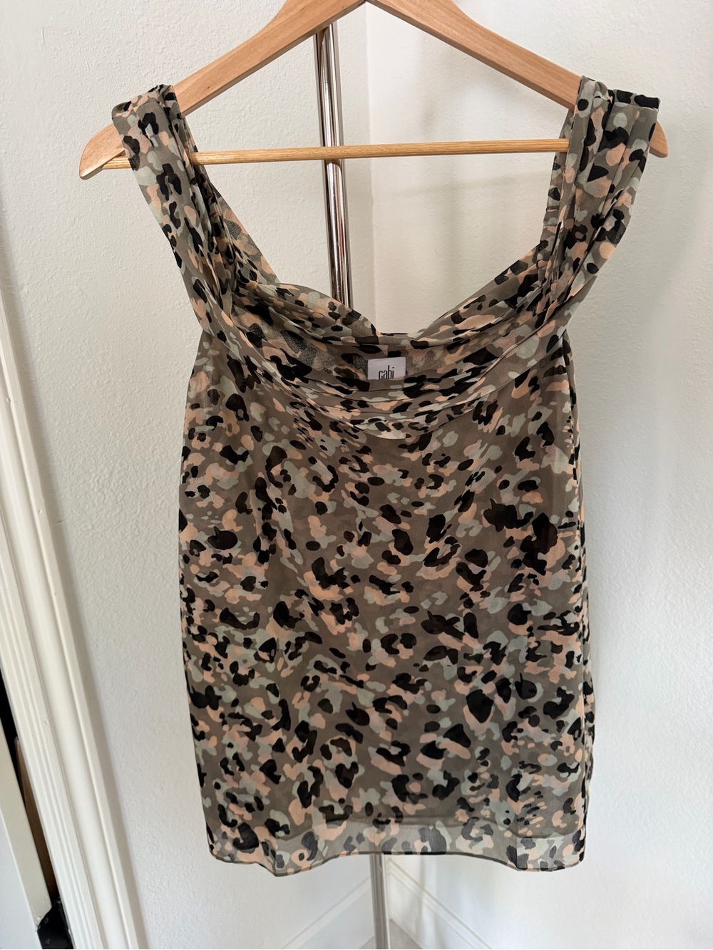 Cowl Neck Sleeveless Top in Olive Leopard Camo